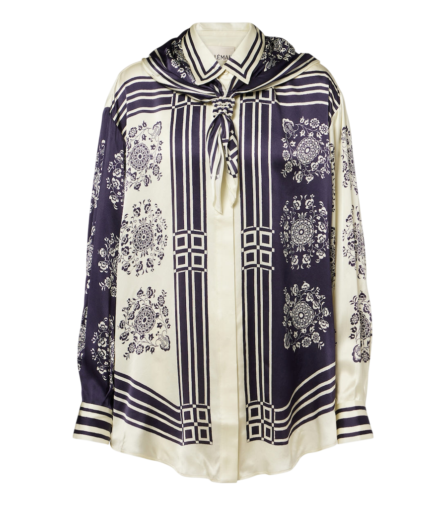 Alémais Camisa de seda estampada com detalhe de lenço Banderra