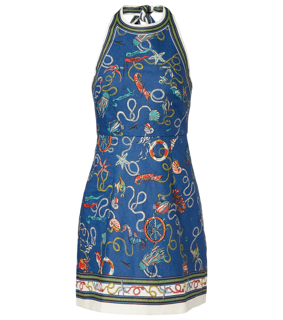Alémais Cove printed halterneck linen minidress