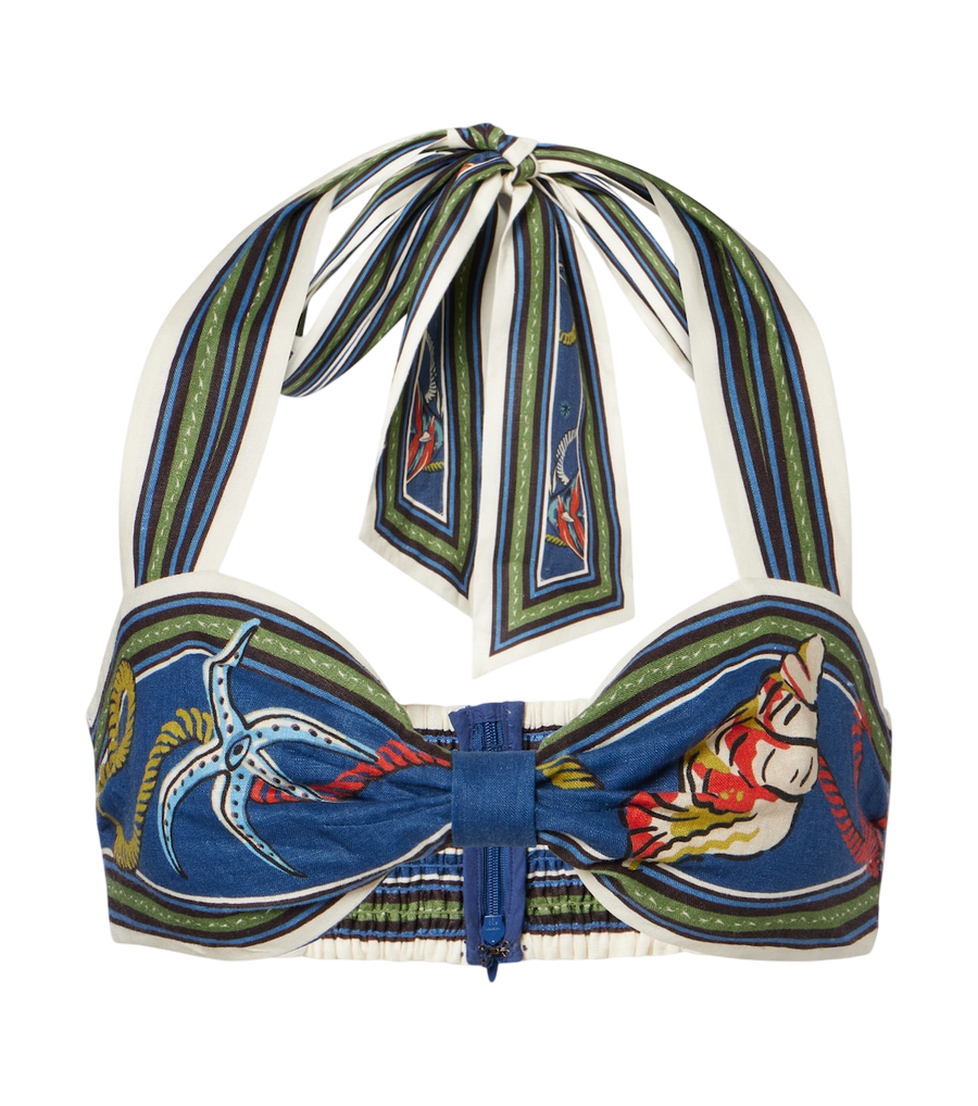 Haut de bikini en lin imprimé Alémais Cove