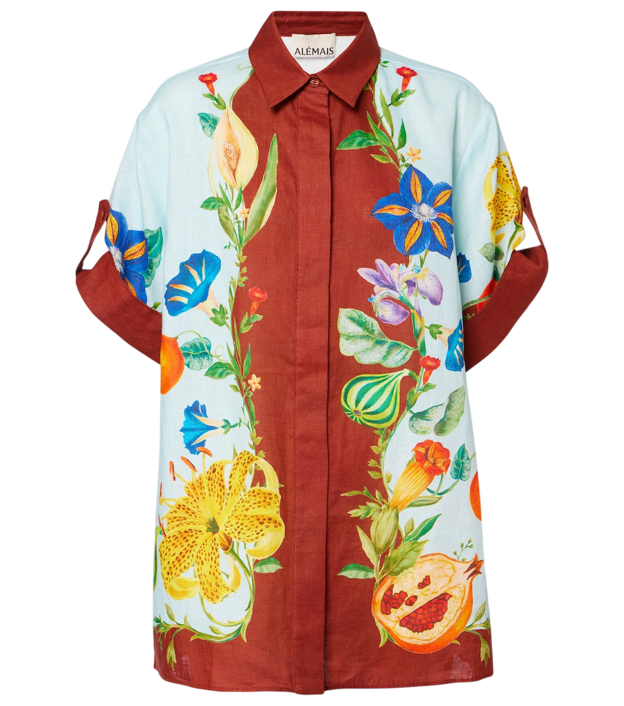 Chemise en lin à motif floral Dahlia Alémais