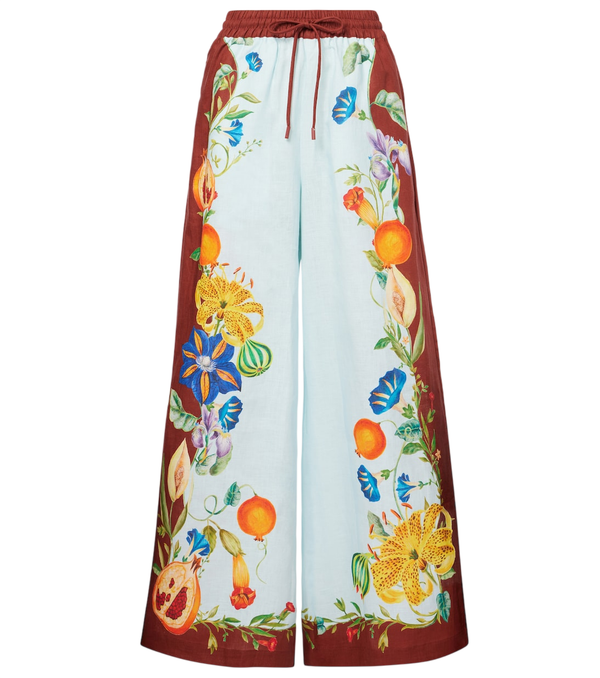 Alémais Dahlia floral linen wide-leg pants