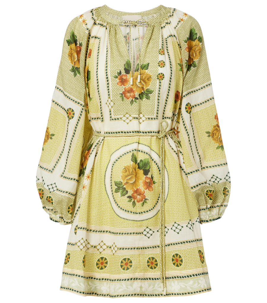 Alémais Dixie belted printed ramie minidress