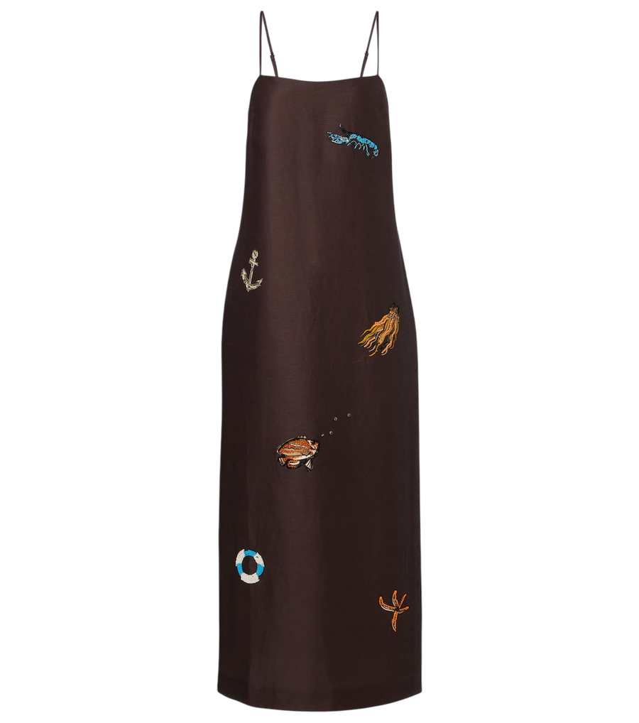 Alémais Embellished printed linen-blend maxi dress