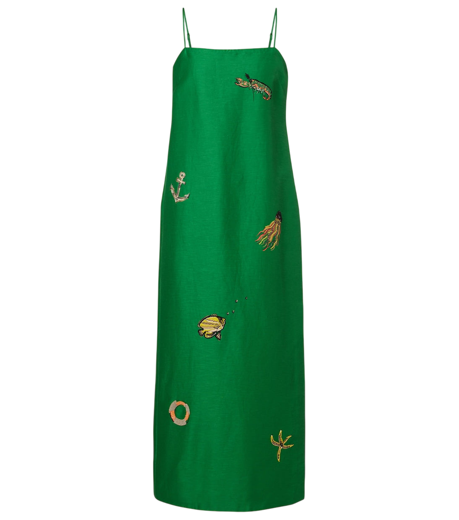 Alémais Embellished printed linen-blend maxi dress