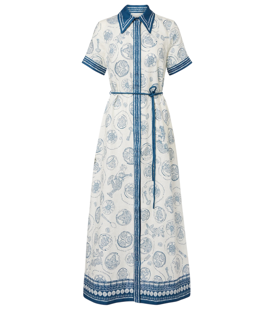 Alémais Lucky belted printed linen shirt dress