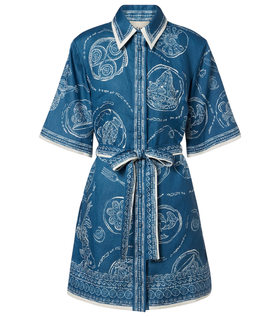 Robe-chemise en lin imprimé Alémais Lucky à ceinture