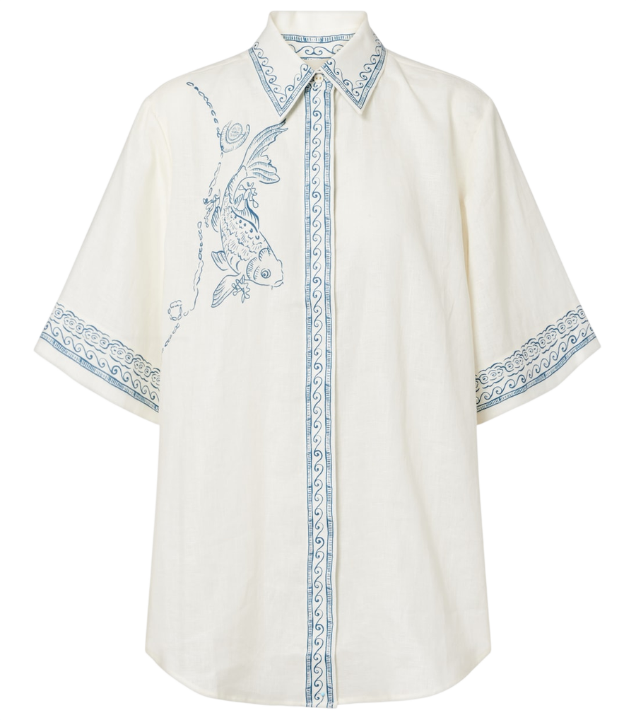 Alémais Lucky oversized printed linen shirt