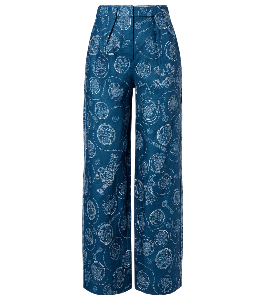 Alémais Lucky printed linen wide-leg pants