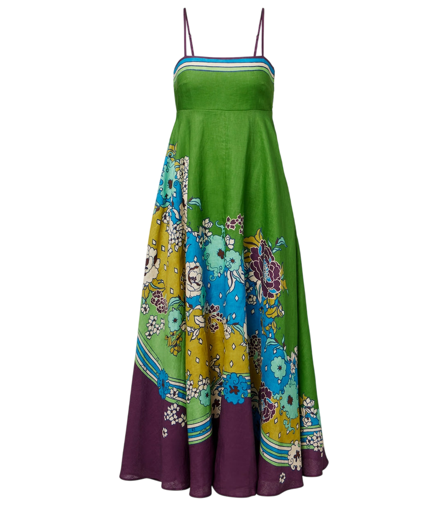 Robe midi en lin imprimé Nanci d'Alémais