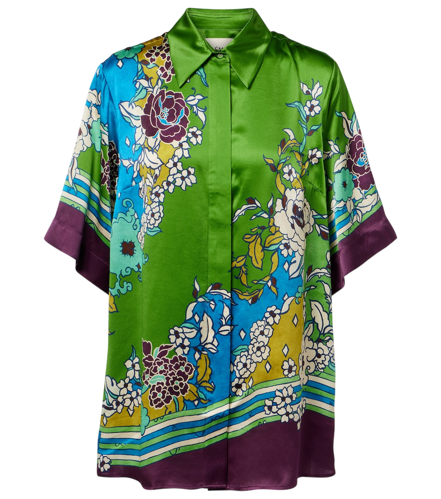 Chemise en satin de soie à imprimé Nanci d'Alémais