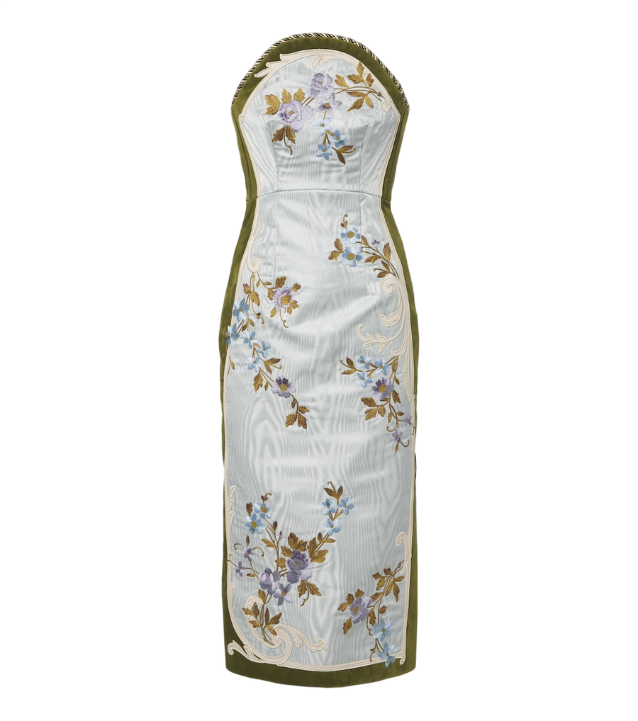 Vestido bustier de muaré y terciopelo Odessa de Alémais
