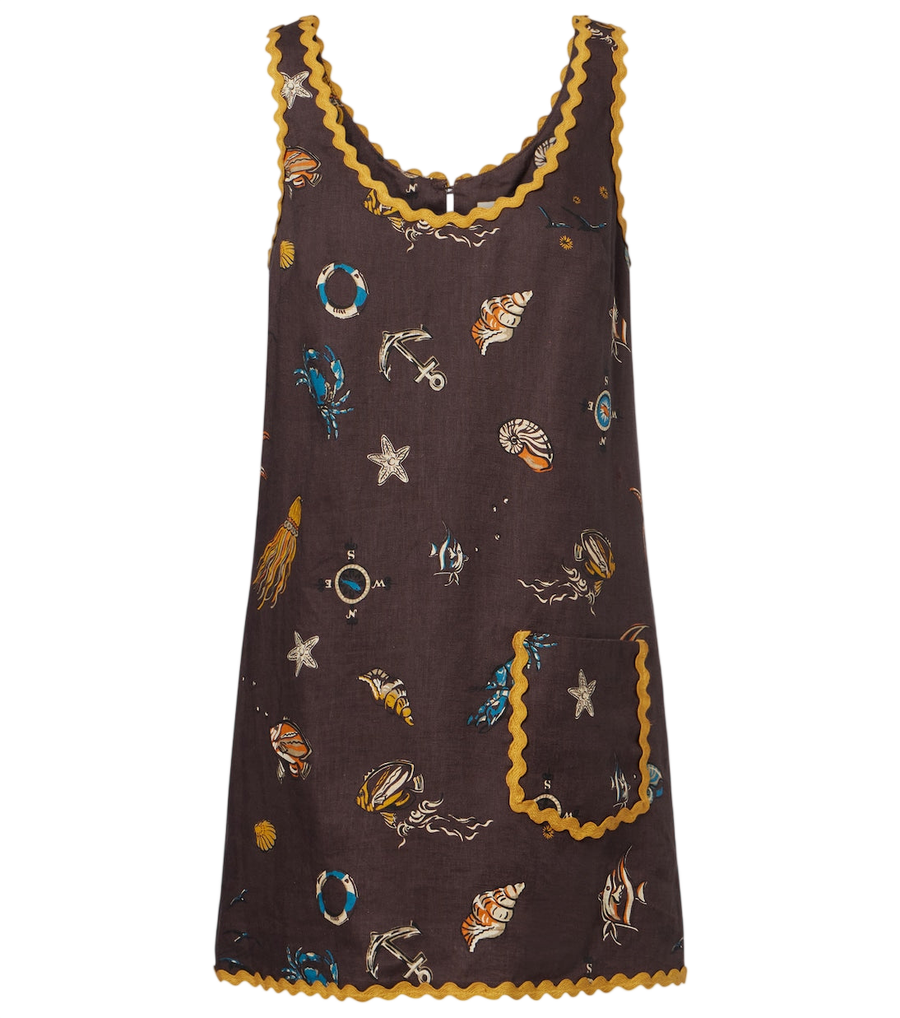 Alémais Printed scalloped linen minidress