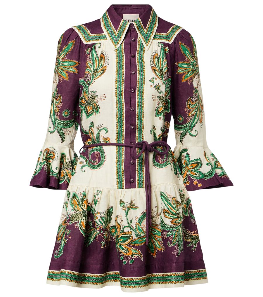 Alémais Ruthie printed ruffled linen minidress
