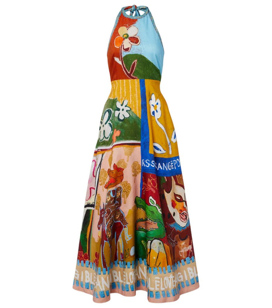 Robe midi en mélange de lin imprimé Alémais x MLAK