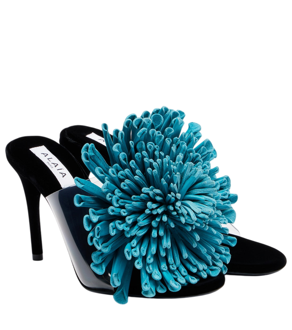 Alaïa 90 floral-appliqué leather and PU mules