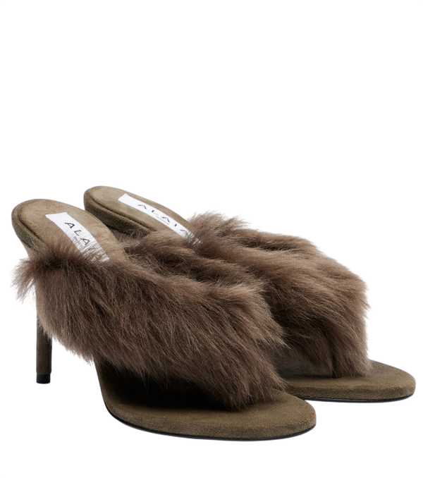Alaïa 90 shearling-trimmed thong sandals