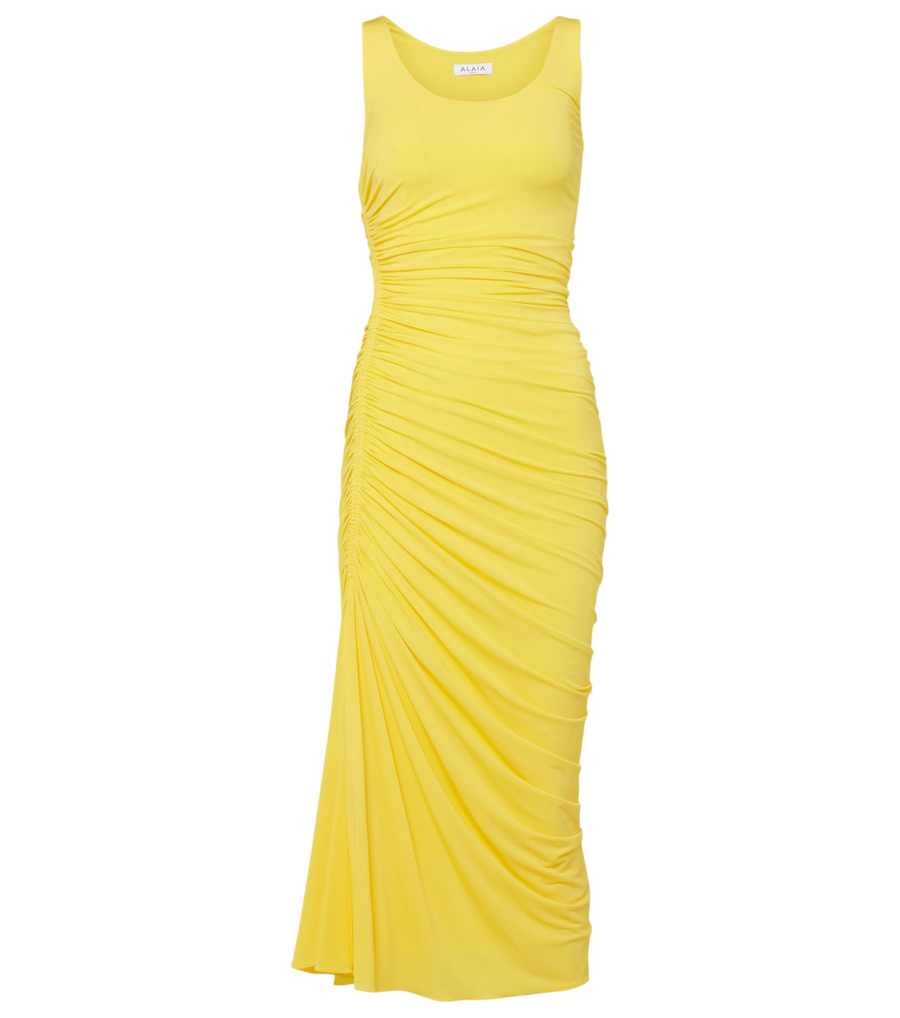 Robe midi Alaïa asymétrique froncée en jersey