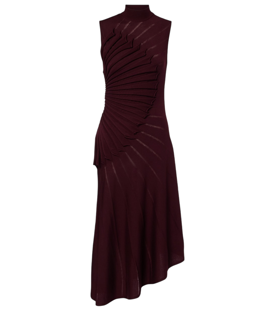 Vestido midi asimétrico de lana plisada Alaïa