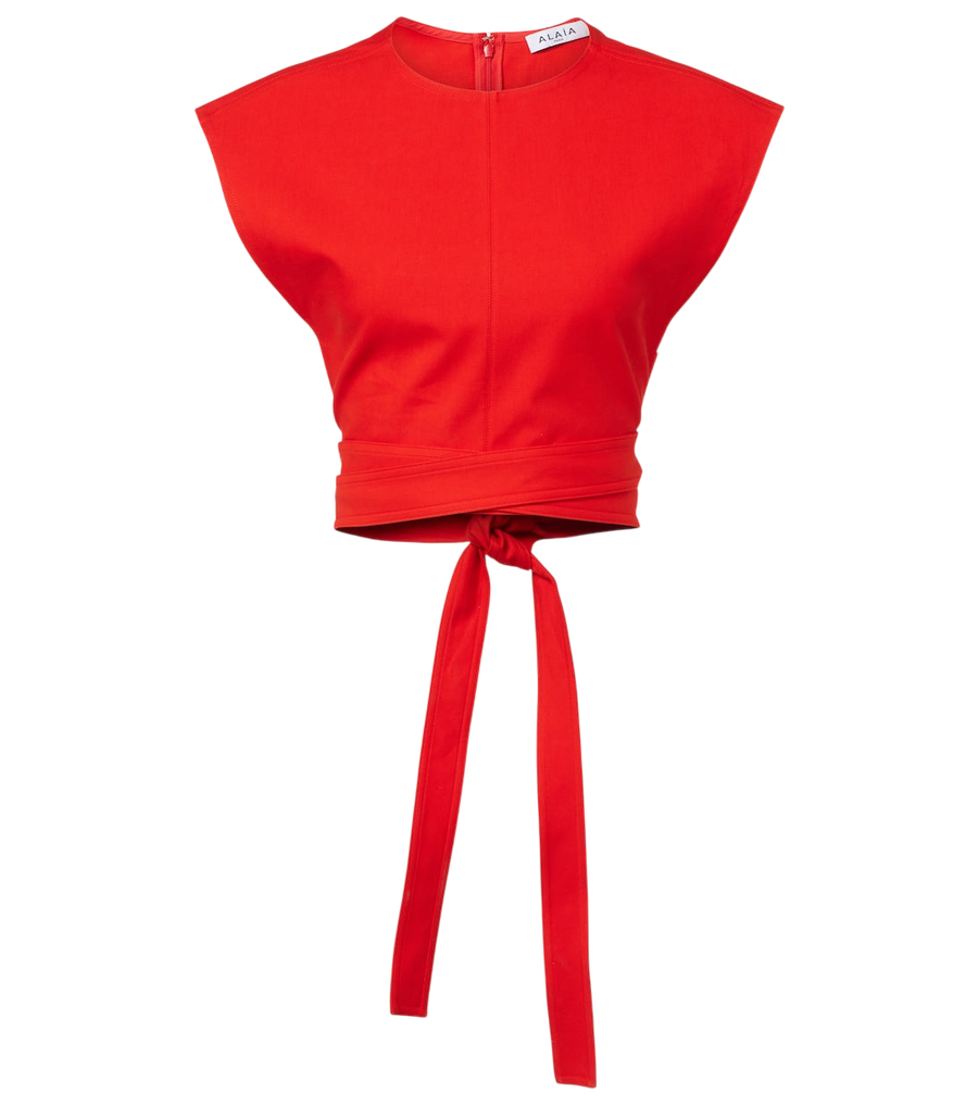 Top corto de gabardina de algodón con cinturón de Alaïa