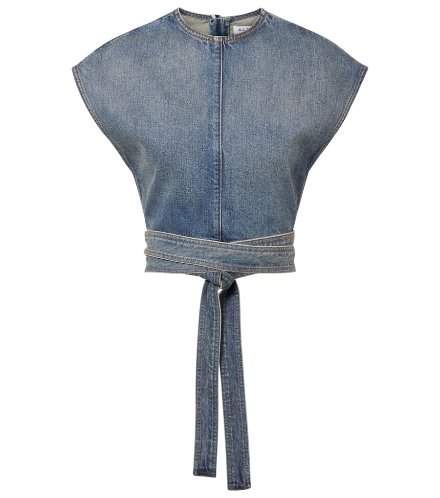 Alaïa Belted denim crop top