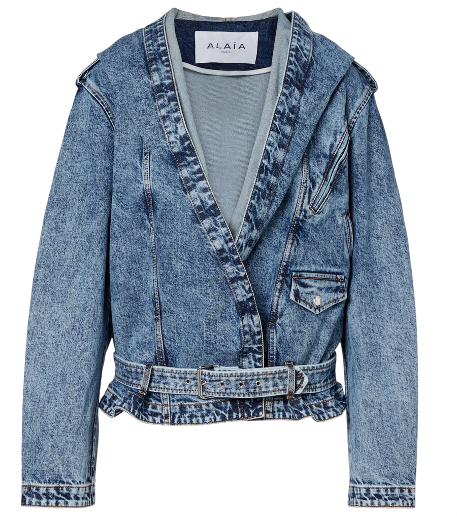 Alaïa Belted hooded denim jacket