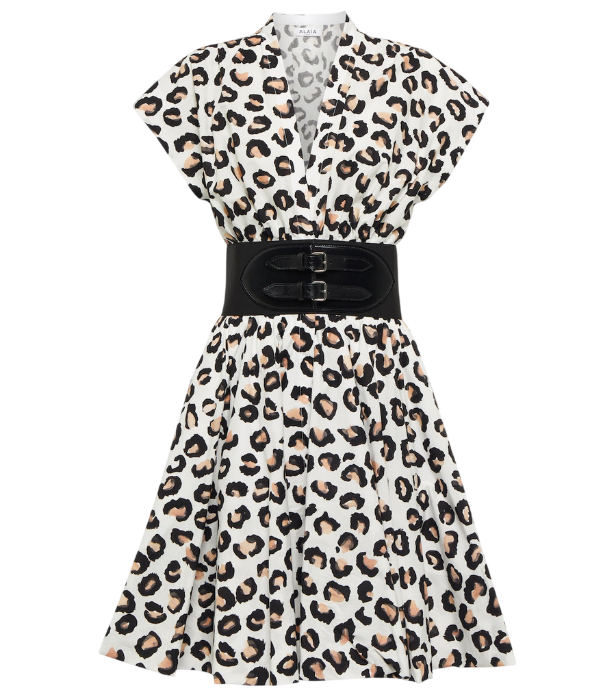 Alaïa Belted printed cotton minidress