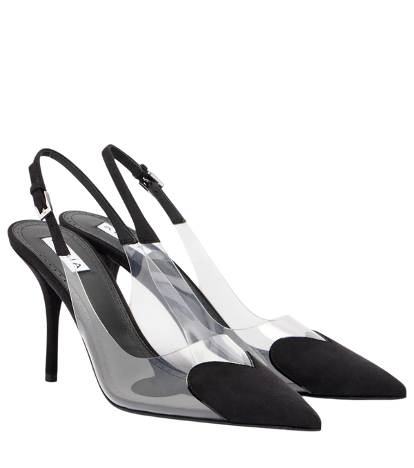 Zapatos de tacón destalonados Alaïa Cœur 90 en ante y PVC