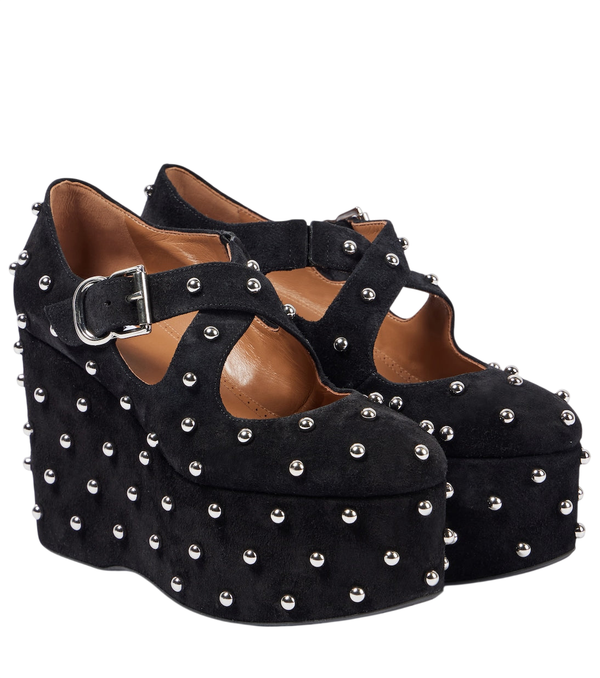 Alaïa Crisscrossed studded suede ballet flats