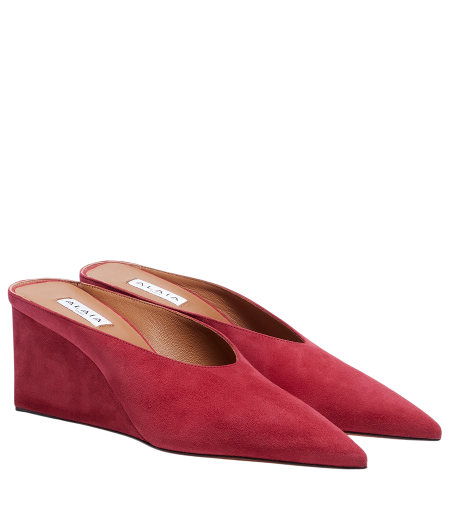 Alaïa Cube 75 suede wedge mules