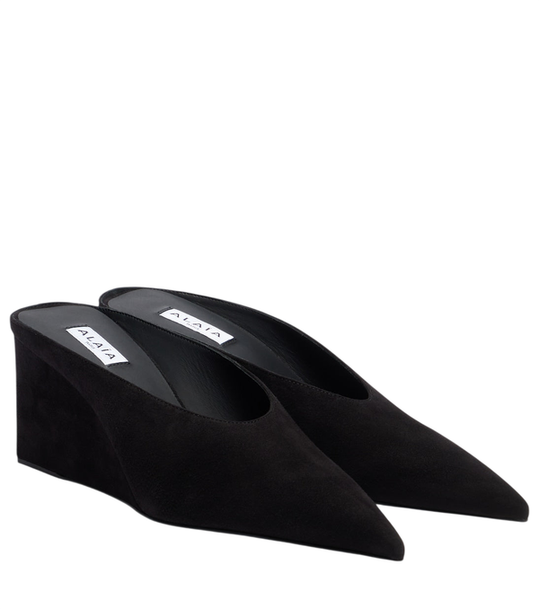 Alaïa Cube 75 suede wedge mules