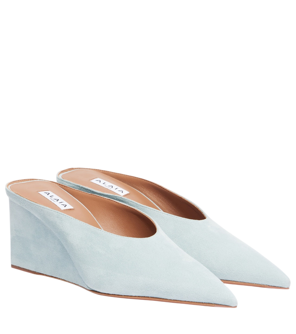 Alaïa Cube 75 suede wedge mules