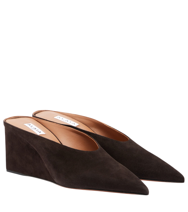 Alaïa Cube 75 suede wedge mules