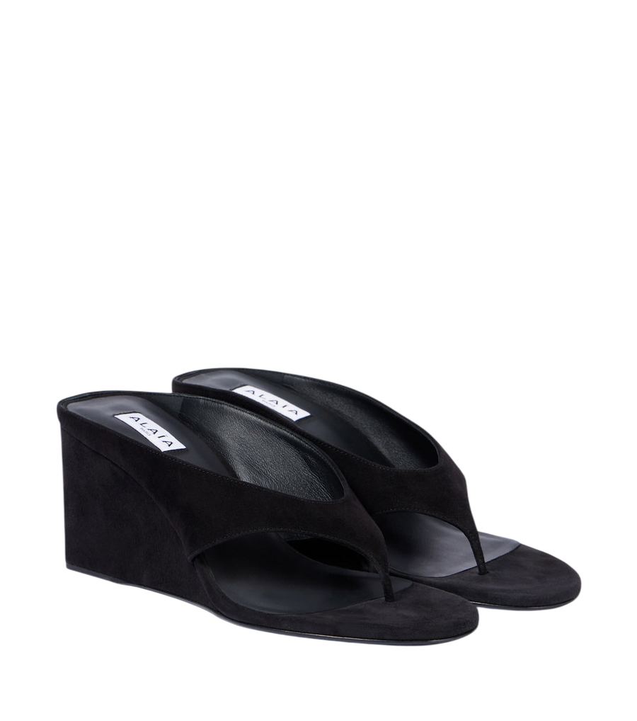 Alaïa Sandali infradito con zeppa in camoscio Cube 75