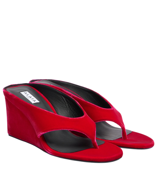 Alaïa Cube 75 velvet wedge thong sandals