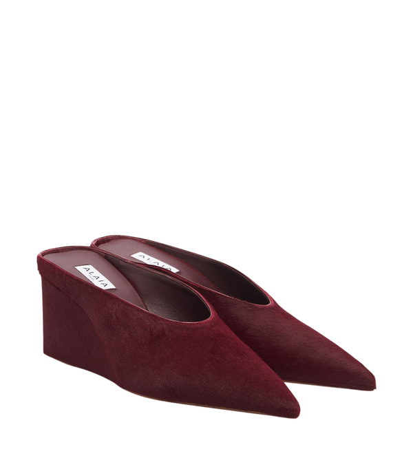 Alaïa Cube calf hair wedge mules
