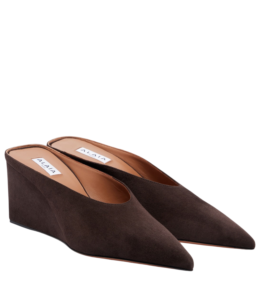 Alaïa Cube suede wedge mules