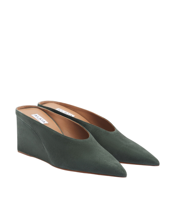 Alaïa Cube suede wedge mules