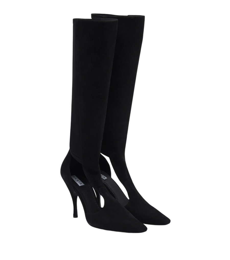Alaïa Cut-out suede knee-high boots