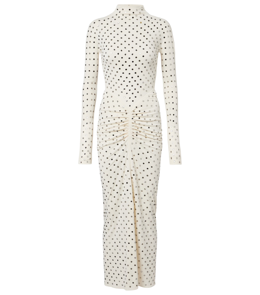 Alaïa Embellished gathered jersey maxi dress