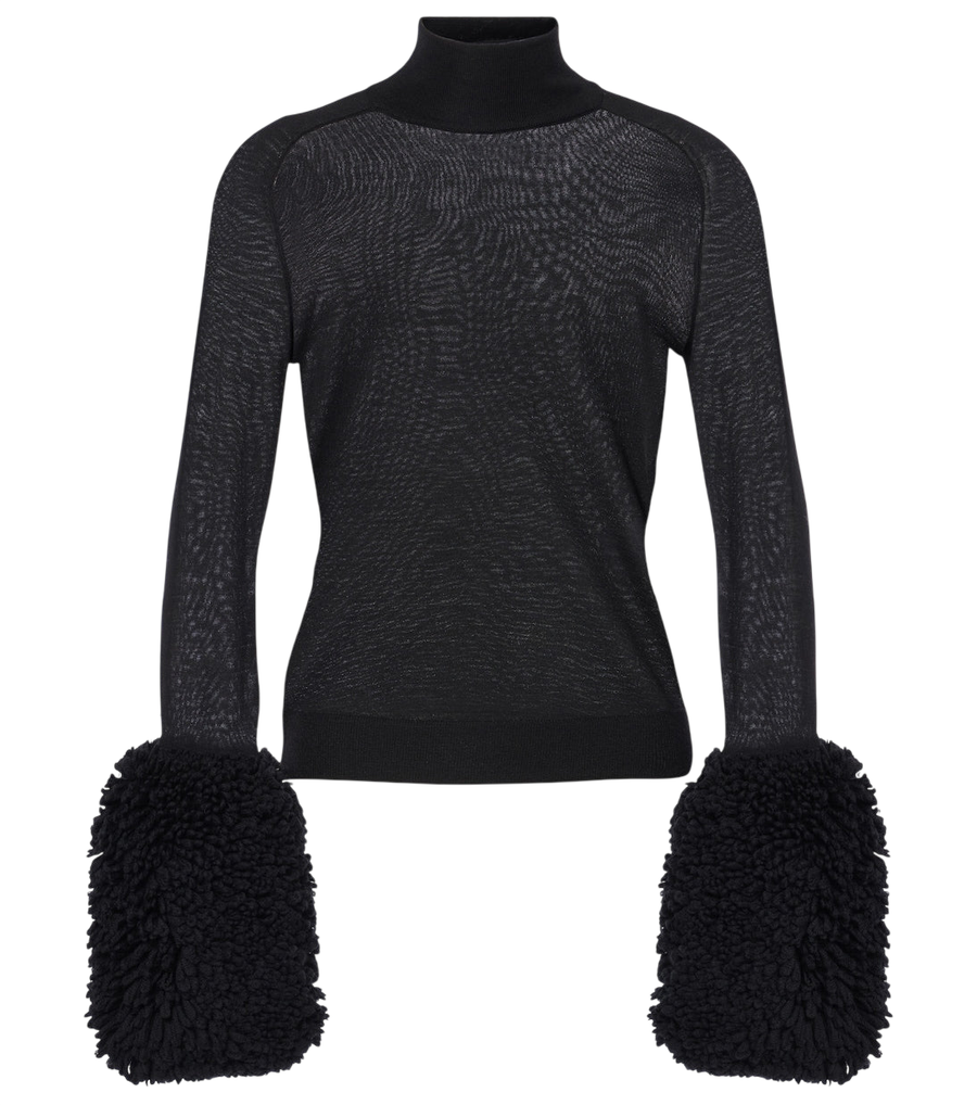 Alaïa Faux fur-trimmed wool turtleneck top