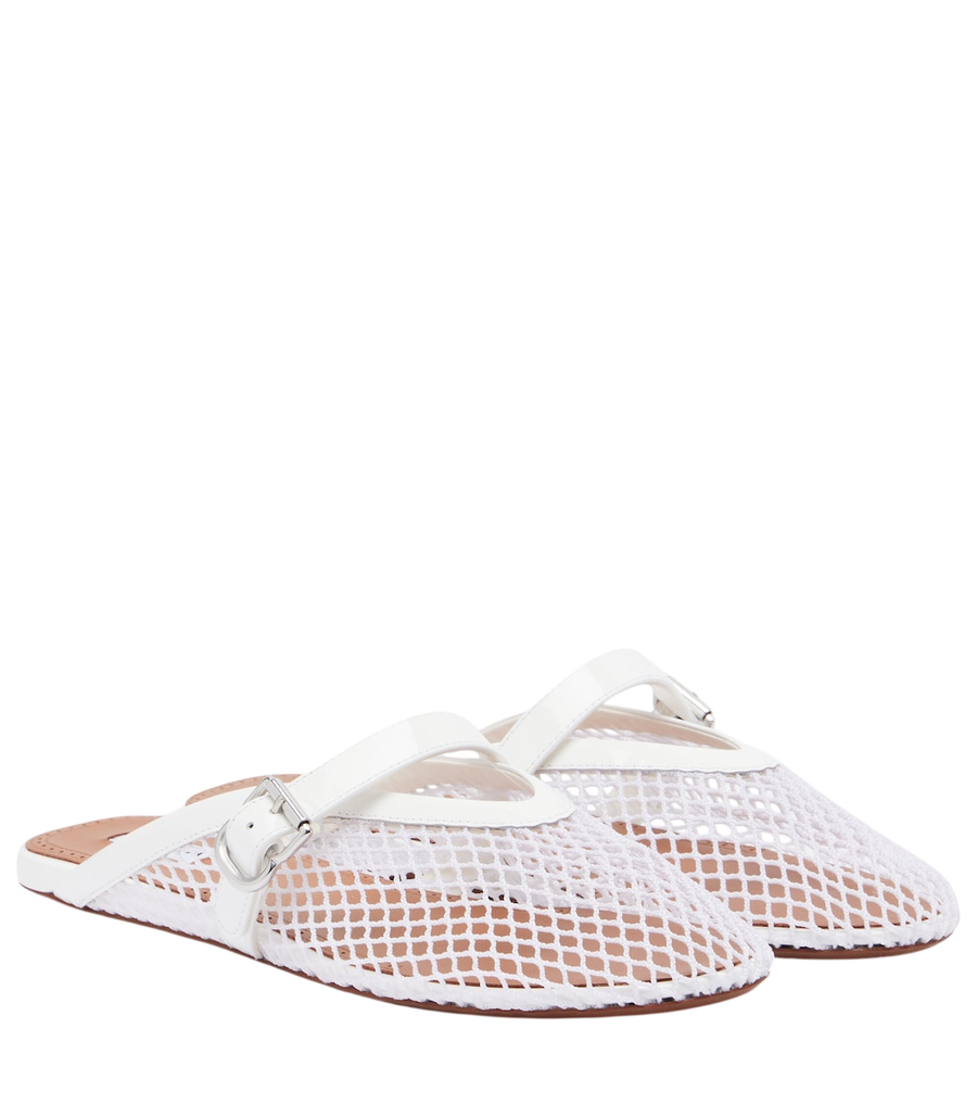 Alaïa Fishnet leather-trimmed slip-on mules