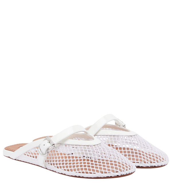 Alaïa Fishnet leather-trimmed slip-on mules