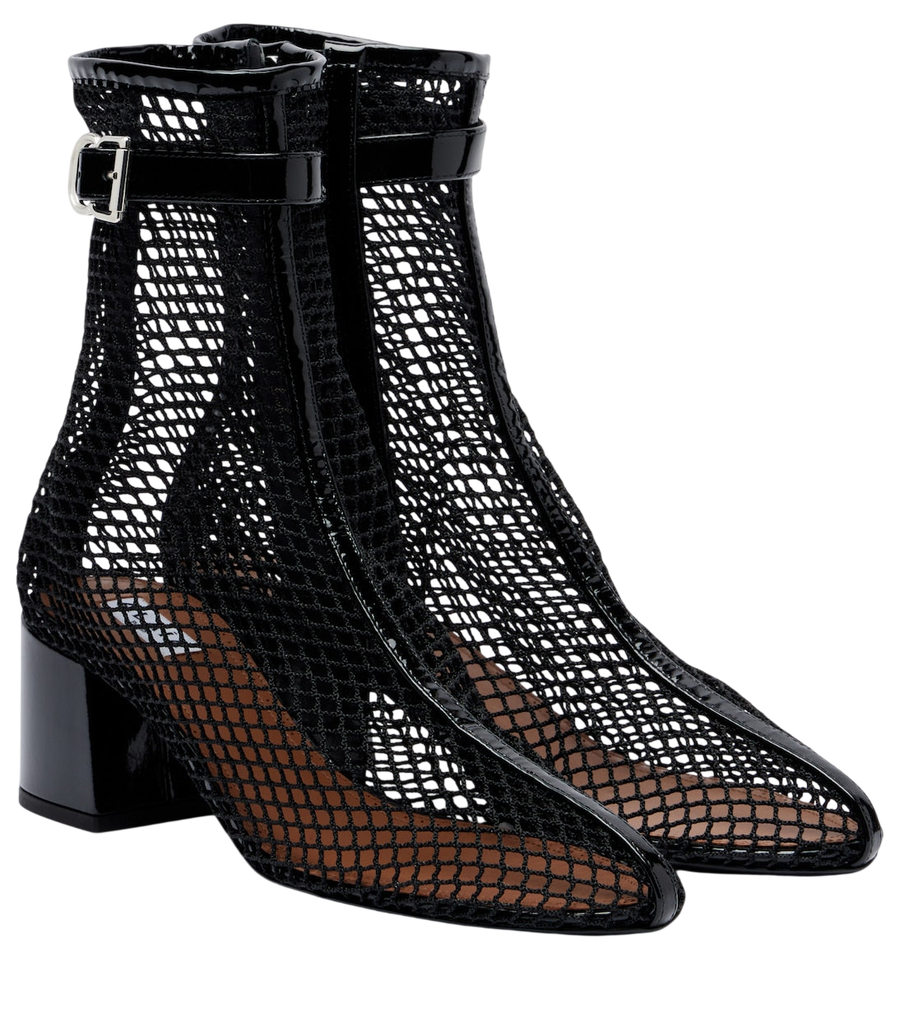 Alaïa Fishnet patent leather-trimmed ankle boots