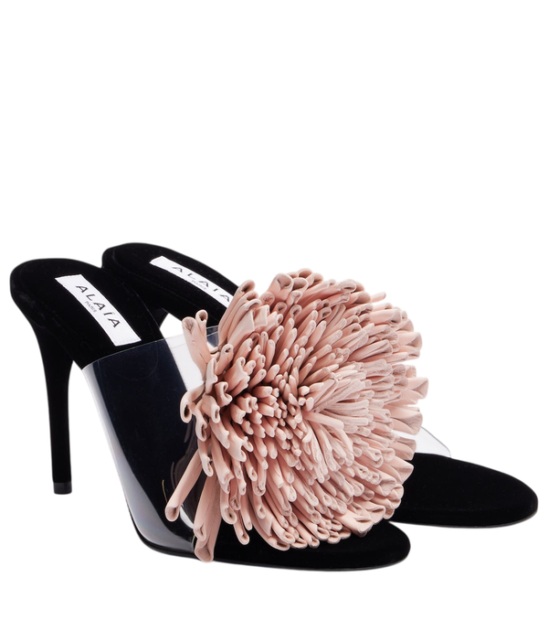Alaïa Floral-appliqué asymmetric mules