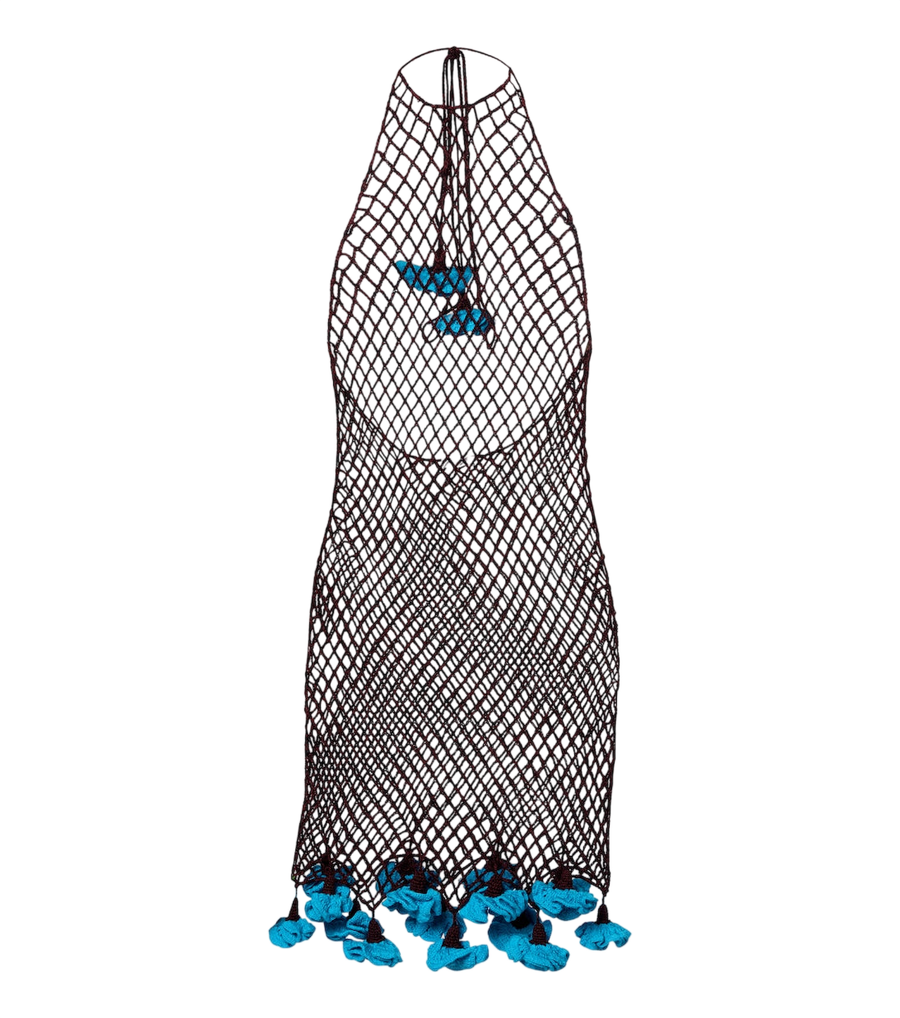 Alaïa Floral-appliqué open-knit cotton minidress