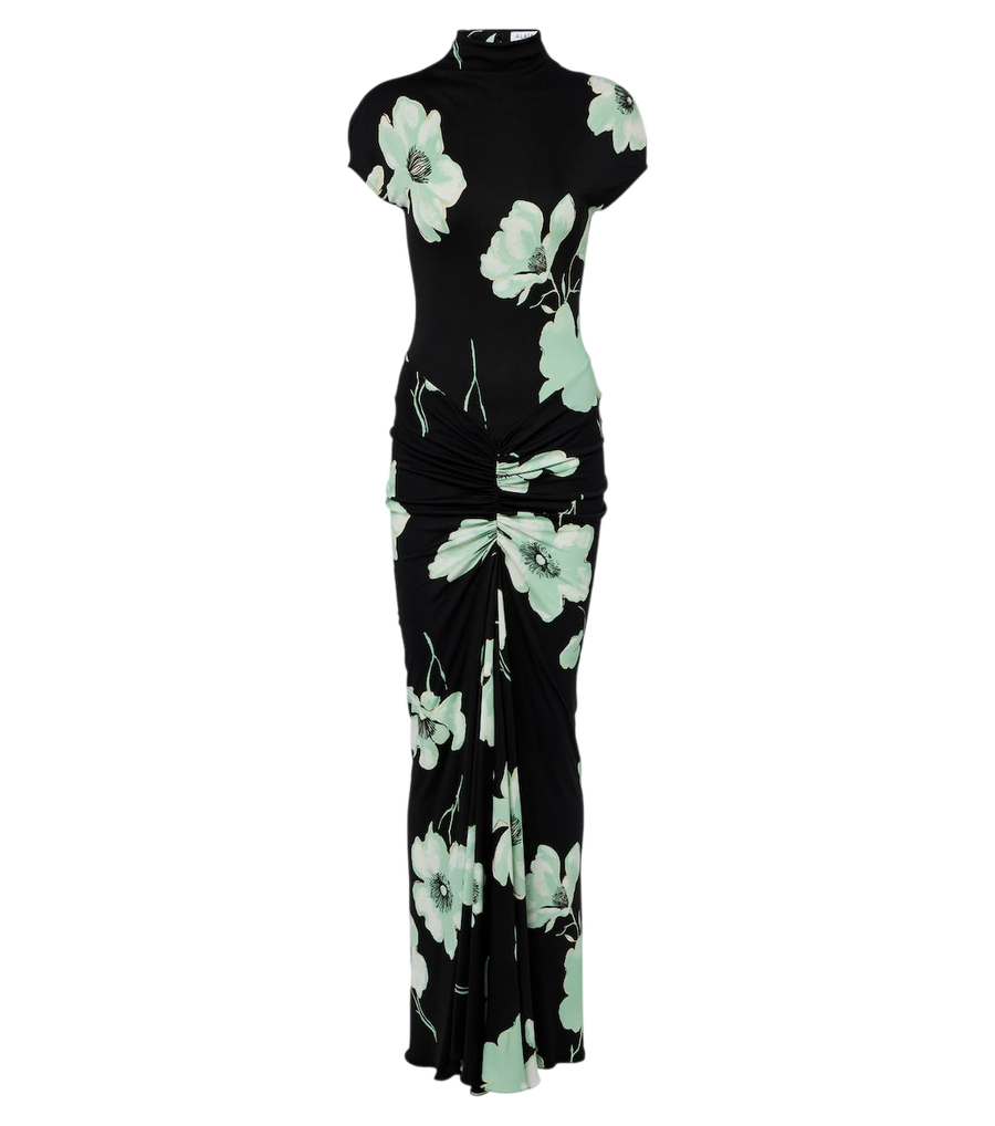 Alaïa Floral ruched jersey maxi dress