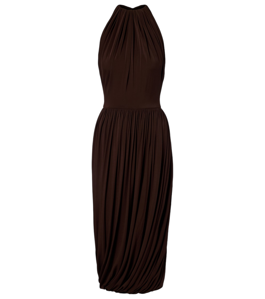 Alaïa Gathered pleated halterneck midi dress