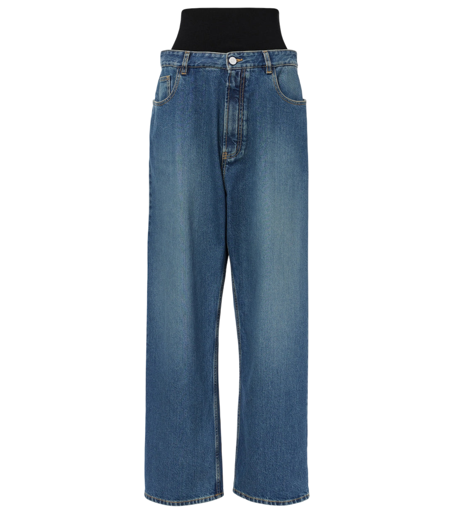 Alaïa High-rise jersey-trimmed straight jeans