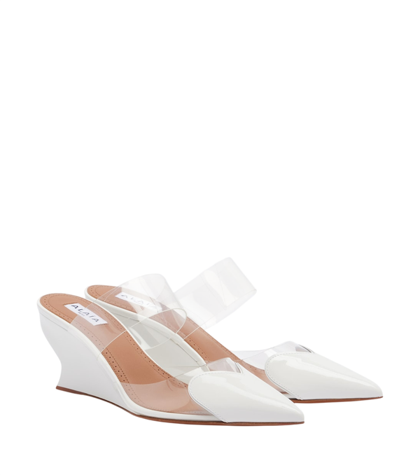 Alaïa Le Coeur patent leather wedge mules