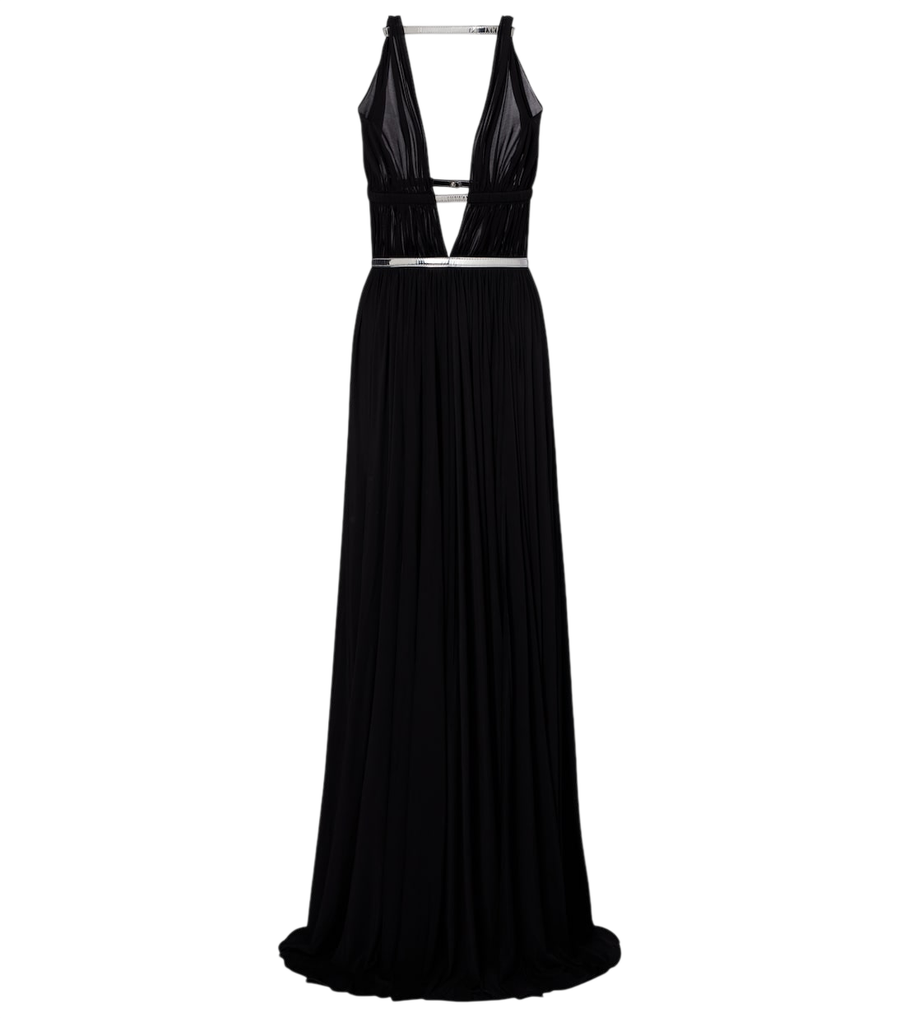 Alaïa Leather-trimmed draped gown